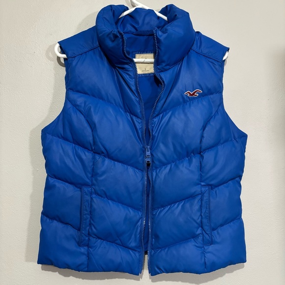 Hollister Vintage Y2K Blue Puffer Vest Size Large Seagull Logo Multi Zip - Picture 7 of 15